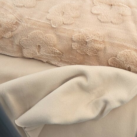 bloem fake fur en biologische katoen fleece perzik