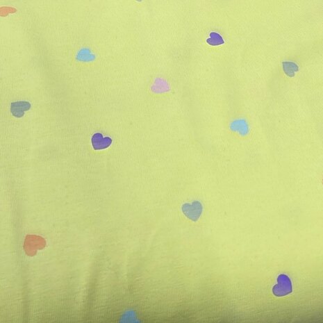 werkelijke kleur geel met kleurige hartjes tricot - qjutiekids