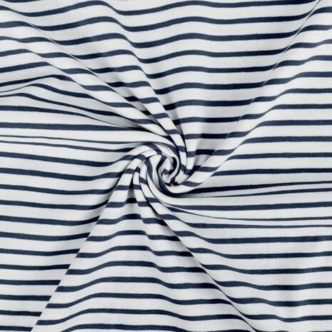 BEEBS spandextricot donkerblauw streepjes van kickenstoffen