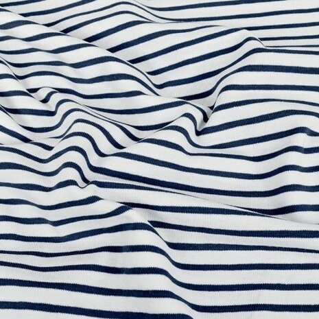 BEEBS spandextricot donkerblauw streepjes van kickenstoffen