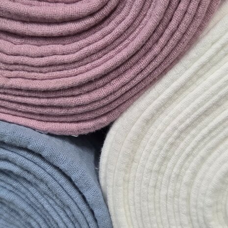 dikke hydrofiel 6-laags off white &amp; blauw &amp; roze