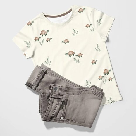 kinder kleding gemaakt van de schildpadjes tricot biologisch van kickenstoffen