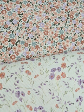 ribtricot en gewone tricot met fleurige bloemen - Jursie