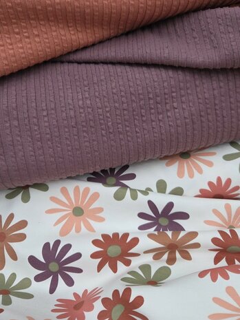 french terry bloem met ruffle ribtricot mauve en  claypink