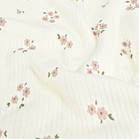 baby rib flowers beige - kickenstoffen
