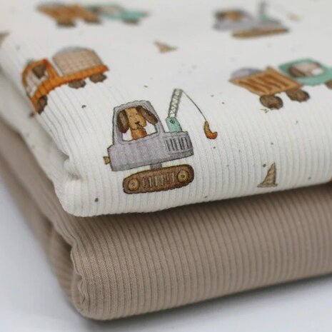 Rib-Jersey-Fabric-Dogs-At-Work-met effen beige
