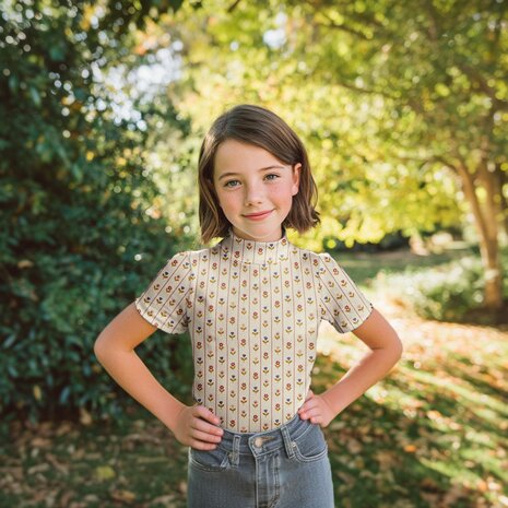 wit (natural) blauw roze oker Streep en Bloemen Biologisch katoenen Fijne Baby rib tricot (op=op)