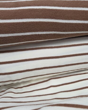 badstof tricot met strepen uit Poppy 26 Polo Jules - kickenstoffen camel ecru