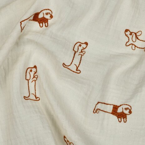 double gauze embroidery dogs 04536.036