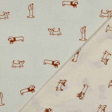 double gauze embroidery dogs 04536.036