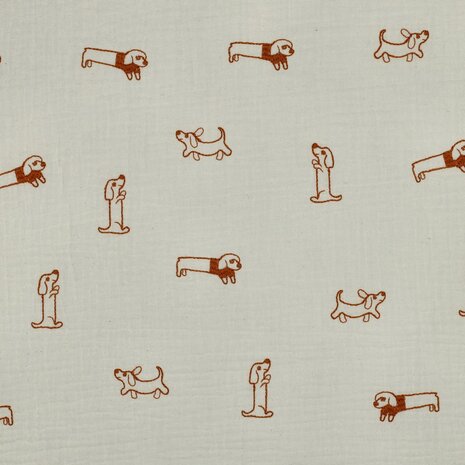 double gauze embroidery dogs 04536.036