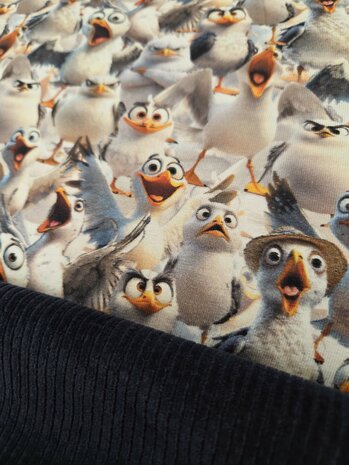 grappige meeuwen tricot met marine ribtricot verticale rib - kickenstoffen