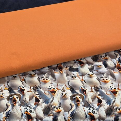 grappige meeuwen tricot oranje french terry biologisch - kickenstoffen