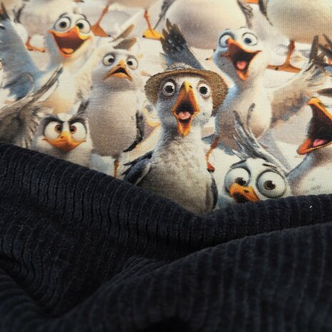 grappige meeuwen tricot met marine ribtricot verticale rib - kickenstoffen 