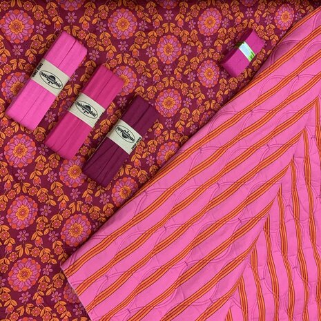 gestepte stof met bijpassende biasbandjes