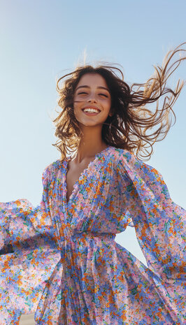 voorbeeld jurk Ai - viscose satin digital flowers verheestextiles 05563.001