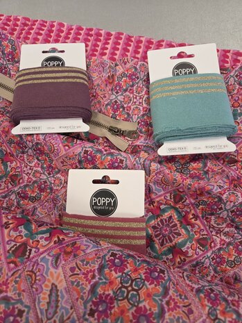 patchwork gestepte stof met bijpassende boordstof-cuff en koperen rits - poppy