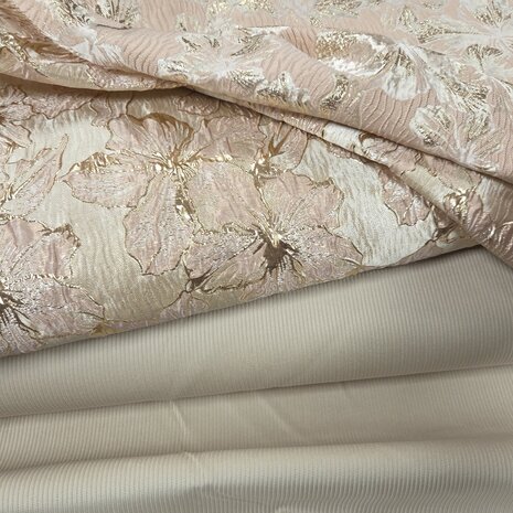 jacquard stof oud roze met corduroy ribstof