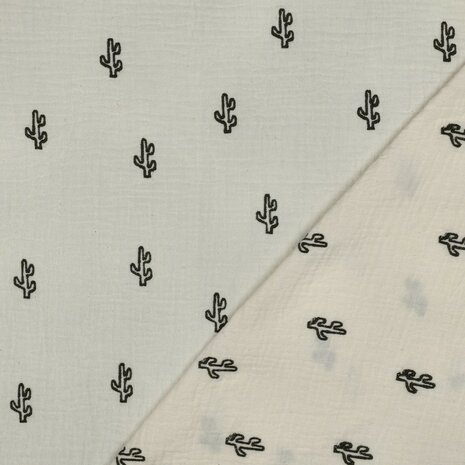 Poppy hydrofiel geborduurde kaktus natural KicKenStoffen 04531.062