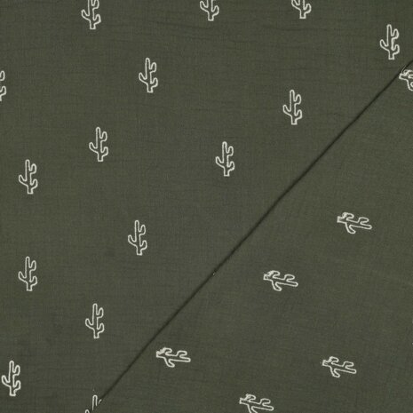 Poppy hydrofiel geborduurde kaktus groen KicKenStoffen 04531.044