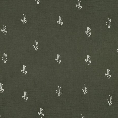 Poppy hydrofiel geborduurde kaktus groen KicKenStoffen 04531.044