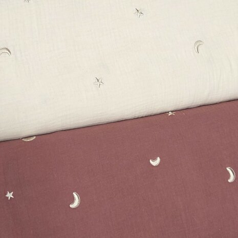 Hydrofiel met maan en sterren bordeaux en natural