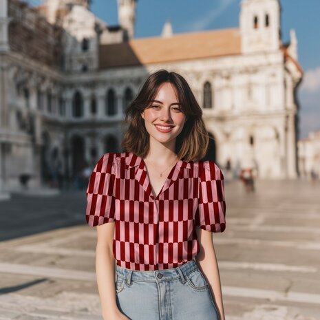 voorbeeld blouse Ai - lenzing ecovero stripes Poppy fabrics 07398.004 bij kickenstoffen