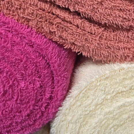 dikke badstof fuchsia - perzik donker - vanille geel