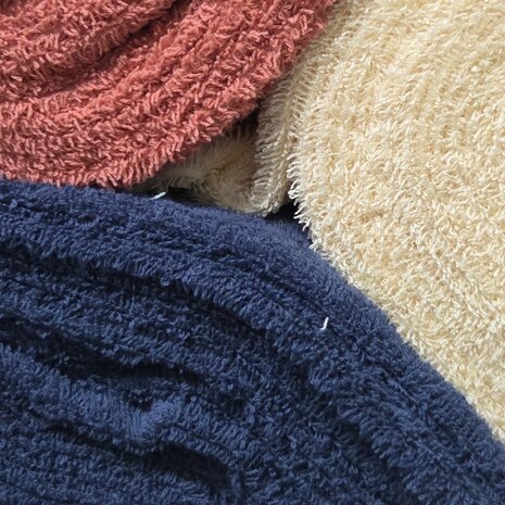 dikke badstof vanille geel - jeans - coral salmon