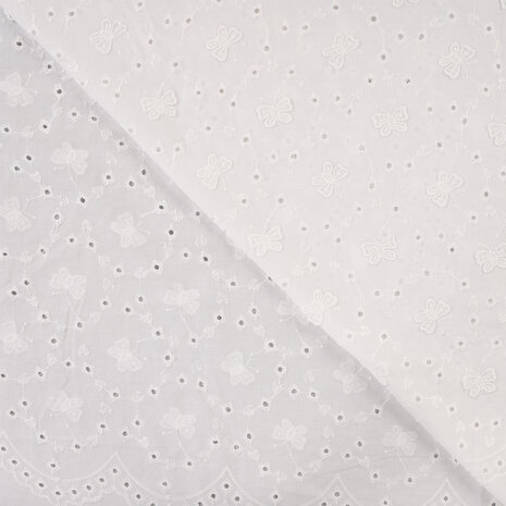 wit (off white) Vlinders Luxe broderie katoen met schulprand aan 2 zijden