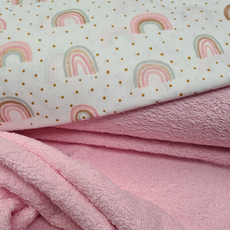 regenboog met glitter en licht roze badstof dubbel gelust