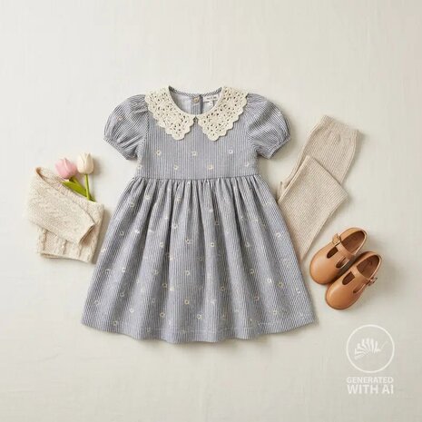 AI seersucker blauw wit streepje met madeliefjes geborduurde bloemetjes van KicKenStoffen k48140-980