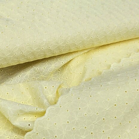 broderie met schulprand fris geel - kickenstoffen