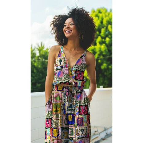 ai foto voorbeeld jurk summer patchwork katoen satijn - poppy 07026.001