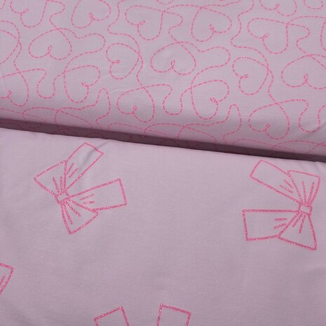 neon roze french terry hart en strik van kickenstoffen