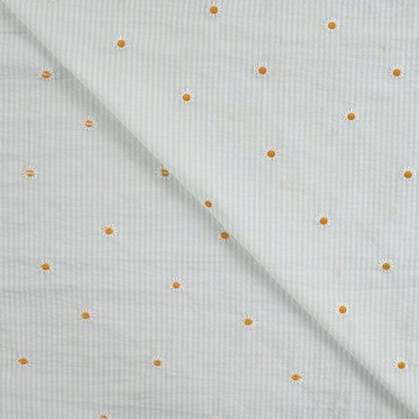 seersucker katoen mint streepjes met geborduurde madeliefjes K48140-230