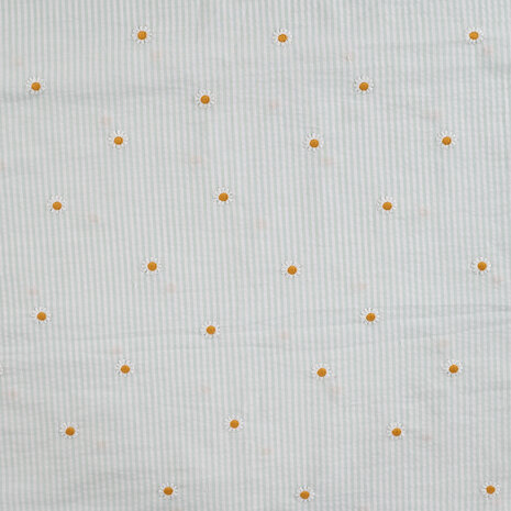 seersucker katoen mint streepjes met geborduurde madeliefjes K48140-230