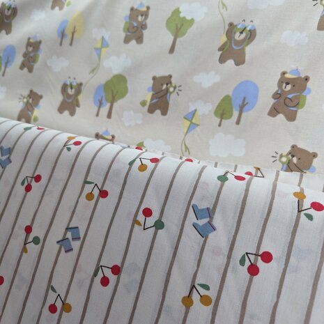 Swessie stoffen kickenstoffen beertjes en kersjes met strepen