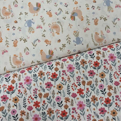 Swessie stoffen kickenstoffen kipjes en maddy bloemen katoen