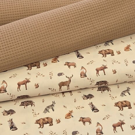 wilde bosdieren poplin katoen met cacao wafel katoen beebsstofjes