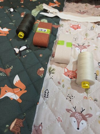 gestepte dubbelzijdige kinderstof met bijpassende fournituren Swessie - KicKenStoffen