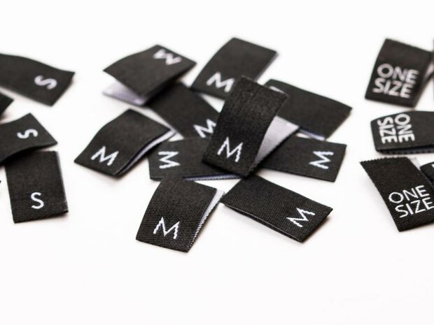 zwarte maatlabels one size - xs tot xxl