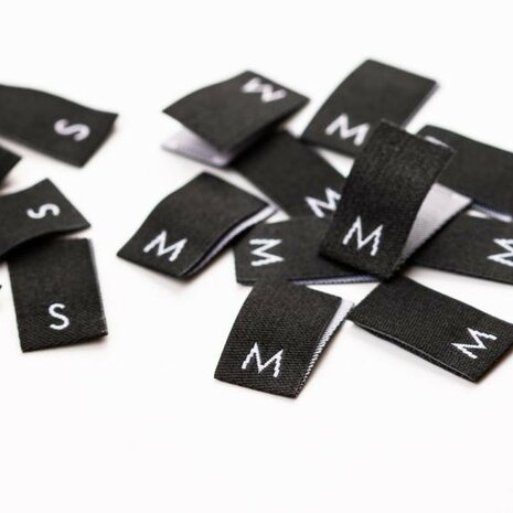 zwarte maatlabels onesize - xs tot xxl