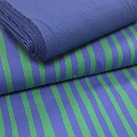 kobalt biologische boordstof met french terry strepen kickenstoffen