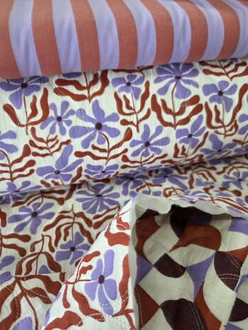 gestepte hydrofiel bloem en grafisch  met bijpassend gestreepte katoen - kickenstoffen - poppy