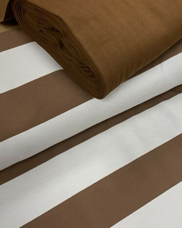 bruin-beige strepen frenchterry Qjutiekids met boordstof bruin kickenstoffen