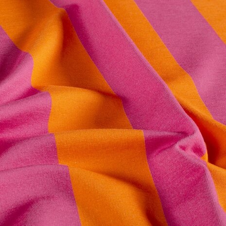 French terry brede strepen fuchsia en oranje &ndash; FVJ collectie