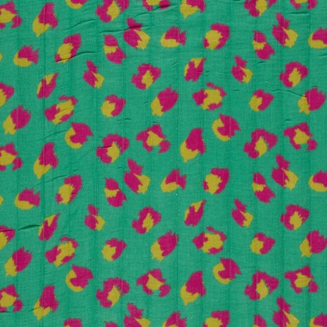 gestepte stof hydrofiel met vulling - panter bloem roze groen - kickenstoffen 
