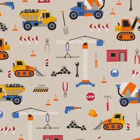 canvas linnen look beige melange Construction KicKenStoffen