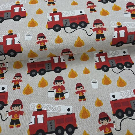 canvas linnen look beige melange KicKenStoffen brandweermannen